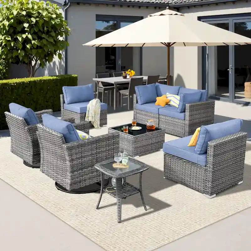 Ensemble de mobilier de jardin en résine tressée XIZZI 8 pièces avec chaise pivotante