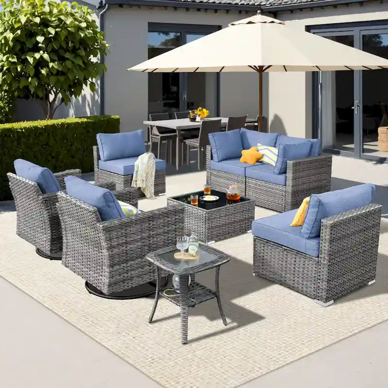 XIZZI 8-piece Patio Wicker Furniture Set with Swivel Chair