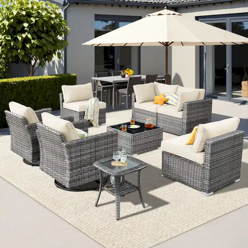 Ensemble de mobilier de jardin en résine tressée XIZZI 8 pièces avec chaise pivotante
