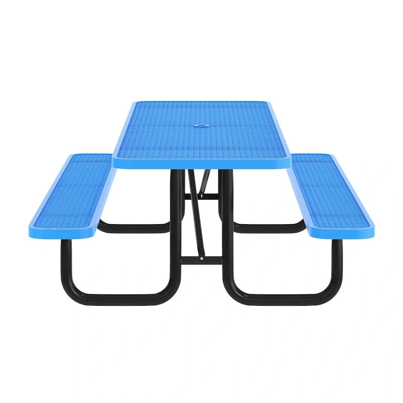 Table de pique-nique extérieure en métal à mailles déployées de qualité commerciale - 95,75 po (P) x 57,5 ​​po (L) x 30 po (H)