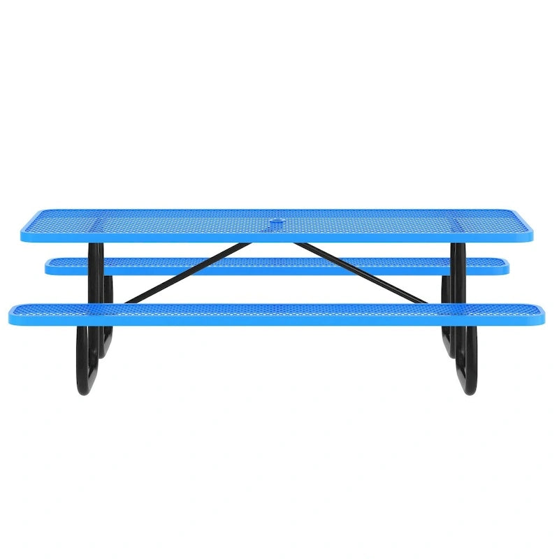 Table de pique-nique extérieure en métal à mailles déployées de qualité commerciale - 95,75 po (P) x 57,5 ​​po (L) x 30 po (H)