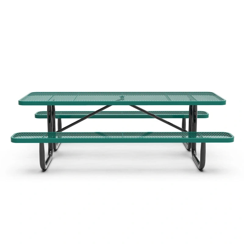 Table de pique-nique extérieure en métal à mailles déployées de qualité commerciale - 95,75 po (P) x 57,5 ​​po (L) x 30 po (H)