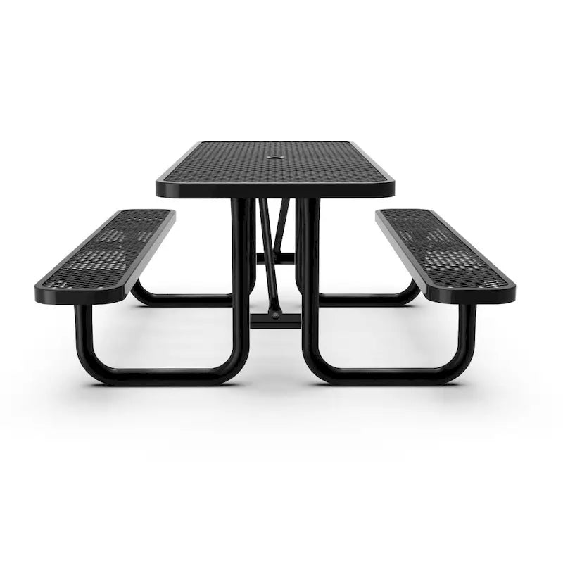 Table de pique-nique extérieure en métal à mailles déployées de qualité commerciale - 95,75 po (P) x 57,5 ​​po (L) x 30 po (H)