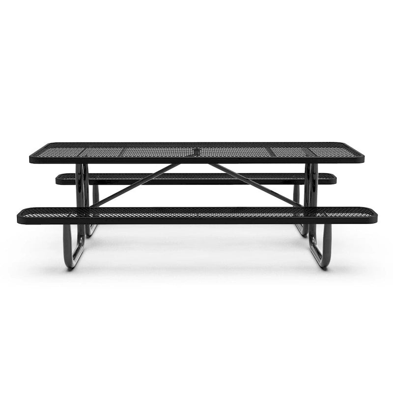 Table de pique-nique extérieure en métal à mailles déployées de qualité commerciale - 95,75 po (P) x 57,5 ​​po (L) x 30 po (H)