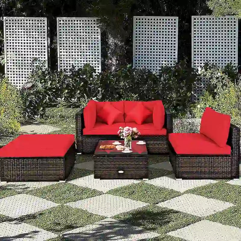 Costway 5PCS Outdoor Patio Rattan Furniture Set Sectional Conversation - See Description