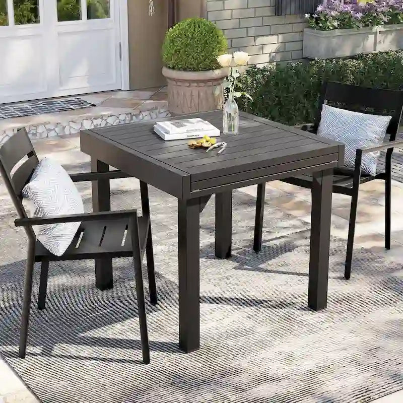 Outdoor Aluminum Dining Set with Expandable Dining Table and Chairs