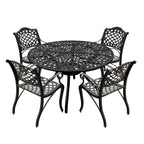 Modern Ornate Outdoor Mesh Aluminum 48-in Round Patio Dining Set with Four Chairs - N/A