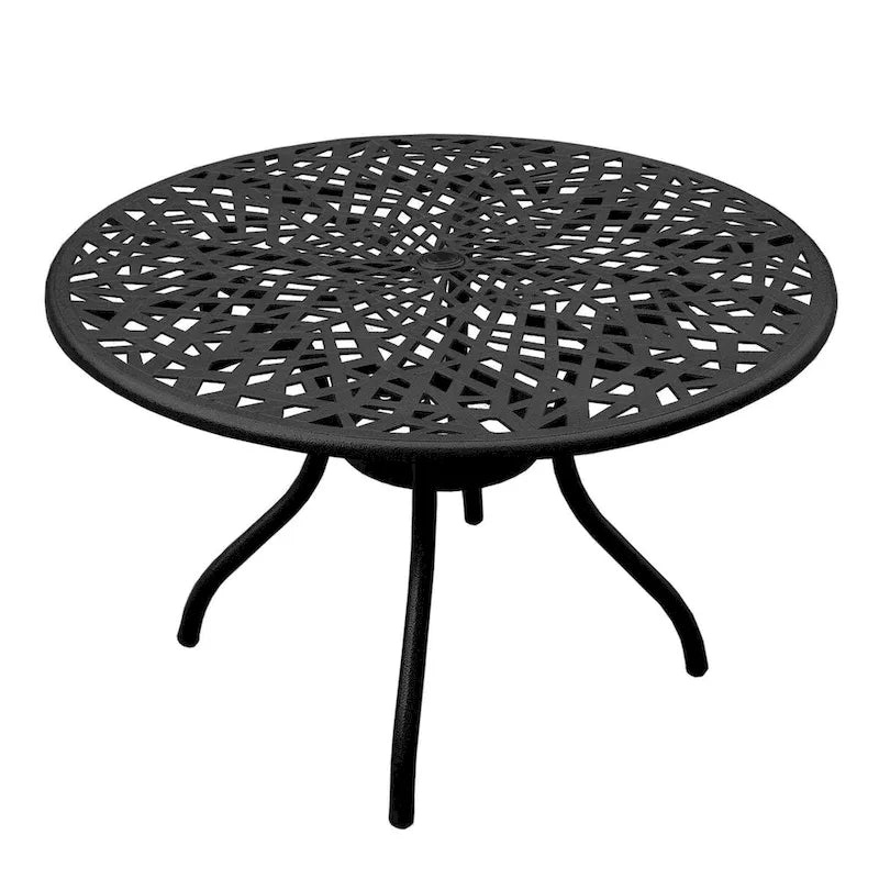 Ensemble de salle à manger d'extérieur moderne et orné en aluminium et maille, rond de 122 cm (48 po), avec quatre chaises - Non disponible