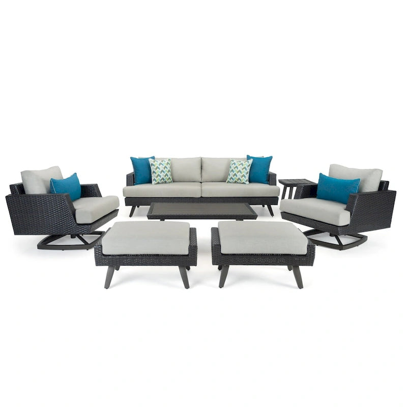 Ensemble de sièges de patio extérieurs Portofino Casual 7 pièces Sunbrella avec mécanisme à bascule