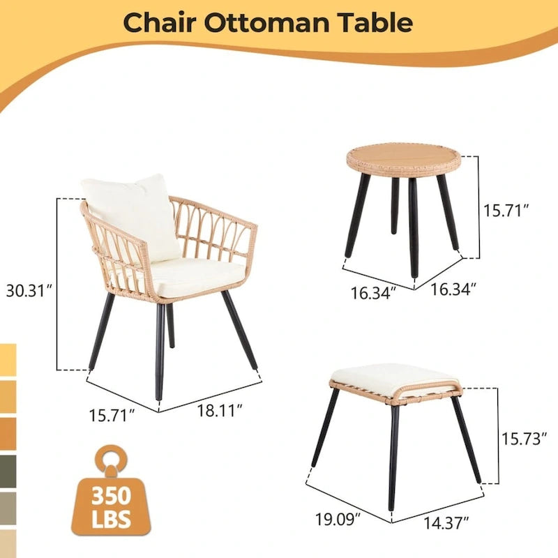 Ensemble de salon de jardin en résine tressée 5 pièces, comprenant : 2 fauteuils, 2 poufs et 1 table.