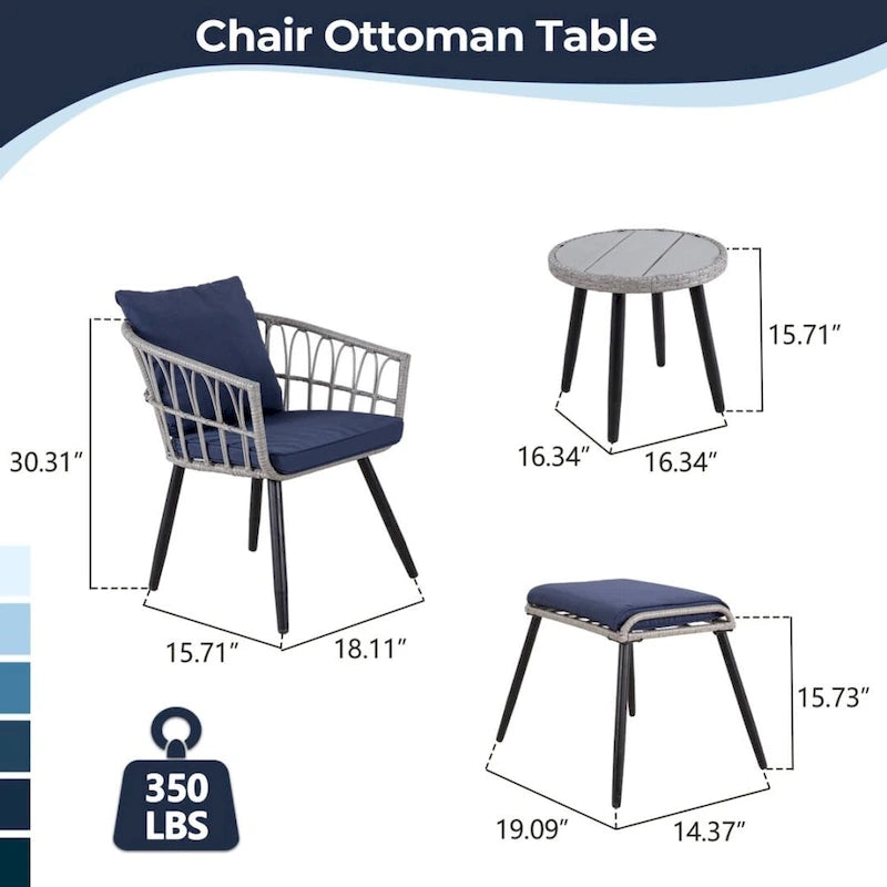 Ensemble de salon de jardin en résine tressée 5 pièces, comprenant : 2 fauteuils, 2 poufs et 1 table.