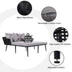 Lit de jour d'extérieur avec dossier en corde de nylon tressée et coussins lavables