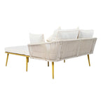 Lit de jour d'extérieur avec dossier en corde de nylon tressée et coussins lavables