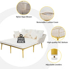 Lit de jour d'extérieur avec dossier en corde de nylon tressée et coussins lavables