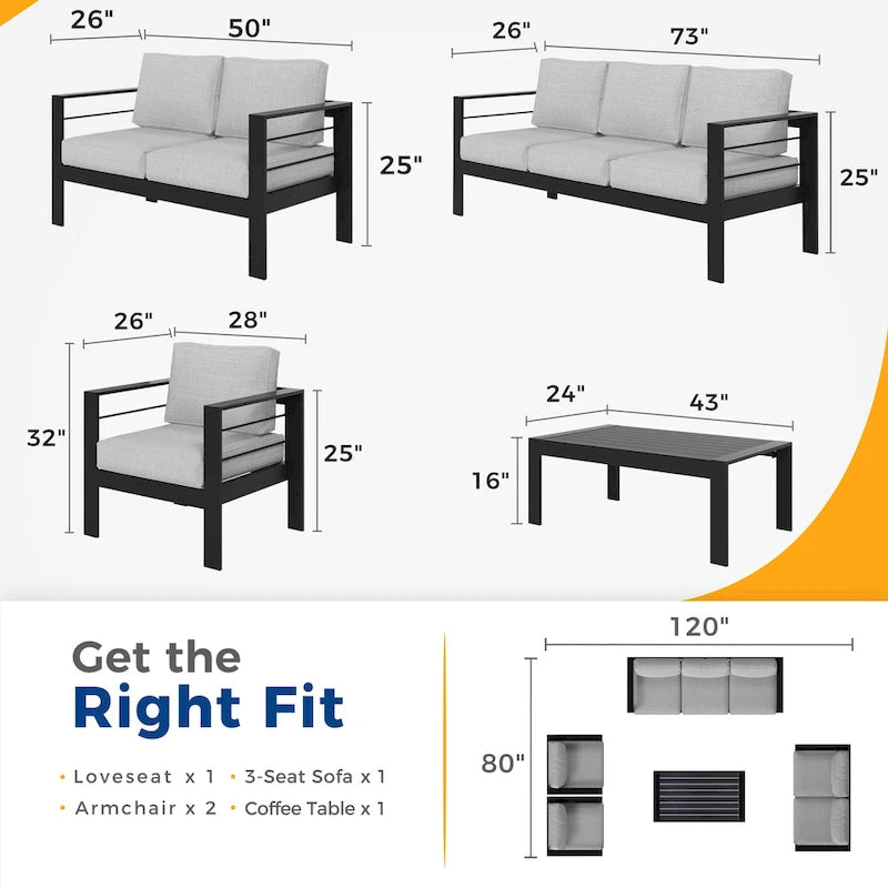 Ensemble de sièges d'extérieur sectionnels en aluminium Royalcraft 5 pièces