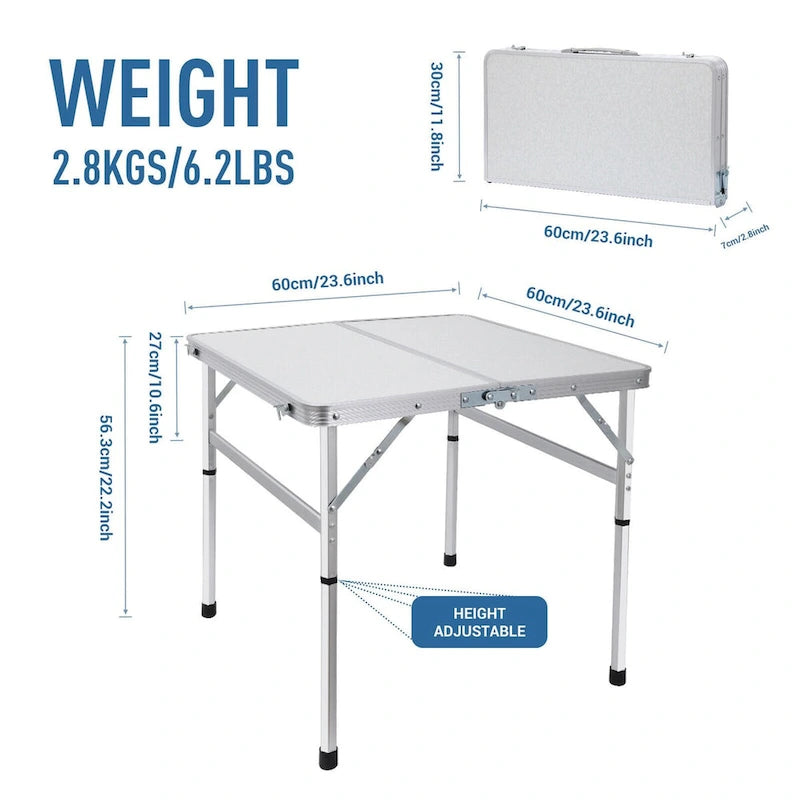 Table de pique-nique carrée, table d'extérieur, petite table, table de jeu à hauteur réglable