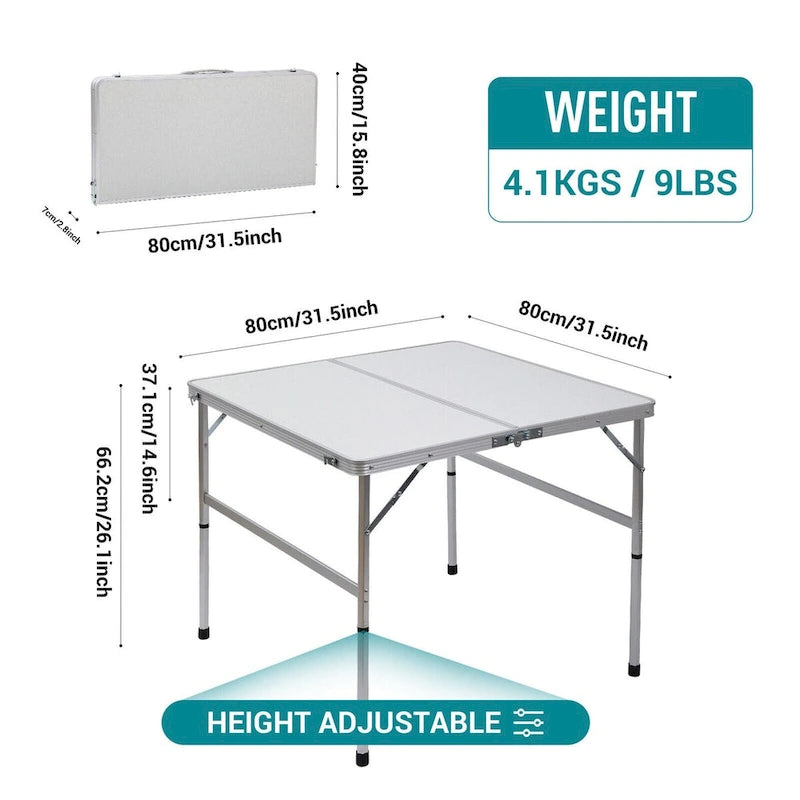 Table de pique-nique carrée, table d'extérieur, petite table, table de jeu à hauteur réglable