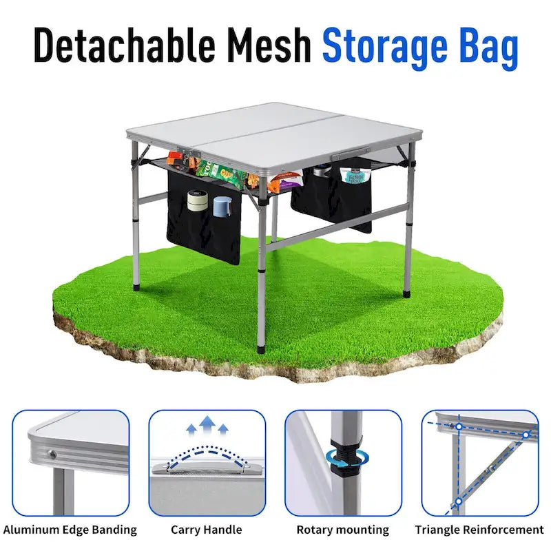 Table de pique-nique carrée, table d'extérieur, petite table, table de jeu à hauteur réglable