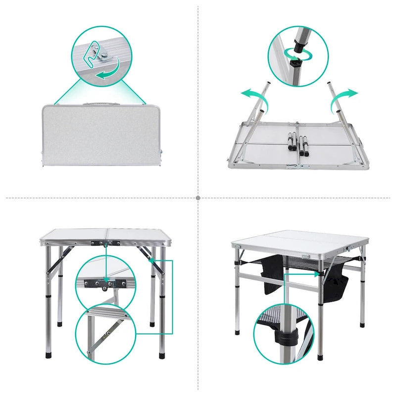 Table de pique-nique carrée, table d'extérieur, petite table, table de jeu à hauteur réglable