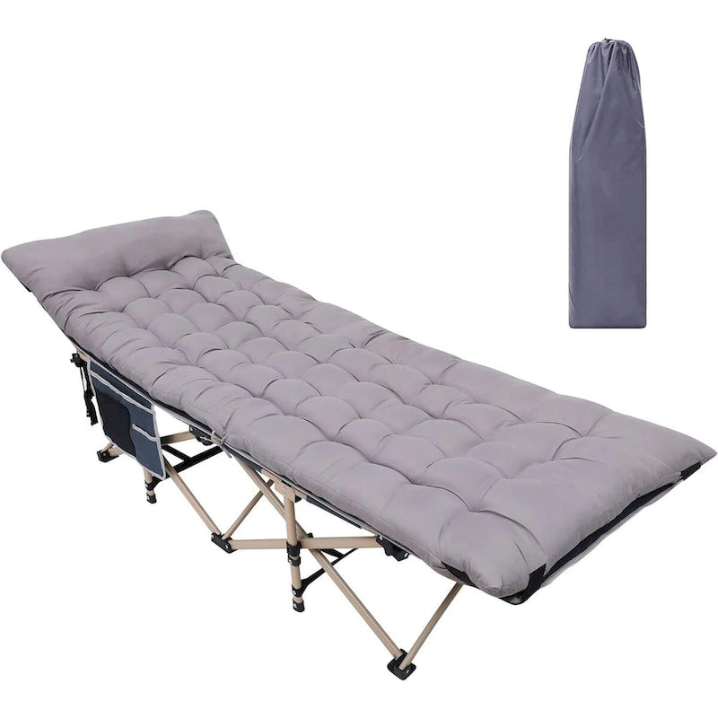 Camping Cot, Folding Camping Cot Folding Cot for Adults with Mattress, Pillow and Side Mesh Holders Holds Weights Up to 500Lbs