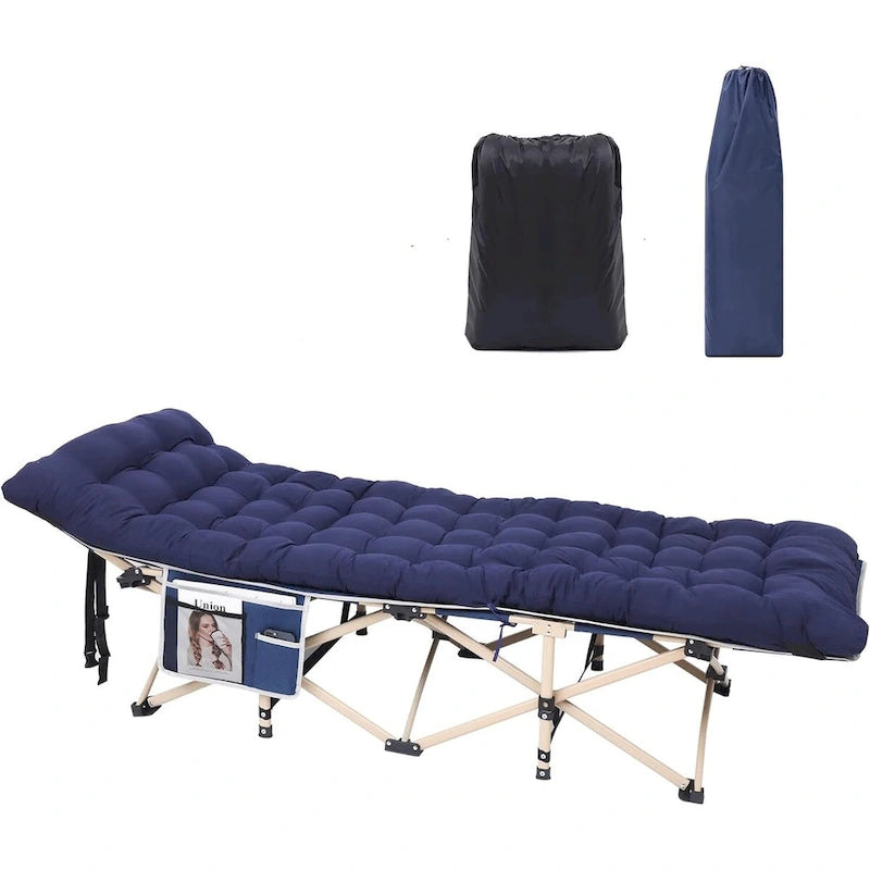 Lit de camp pliant pour adultes avec matelas, oreiller et filets latéraux. Supporte jusqu'à 227 kg (500 lb).