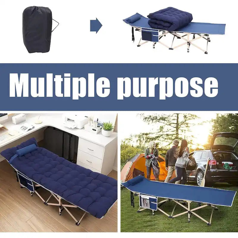Lit de camp pliant pour adultes avec matelas, oreiller et filets latéraux. Supporte jusqu'à 227 kg (500 lb).