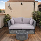 Ensemble canapé-lit d'extérieur 2 pièces avec table en verre trempé