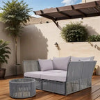 Ensemble canapé-lit d'extérieur 2 pièces avec table en verre trempé