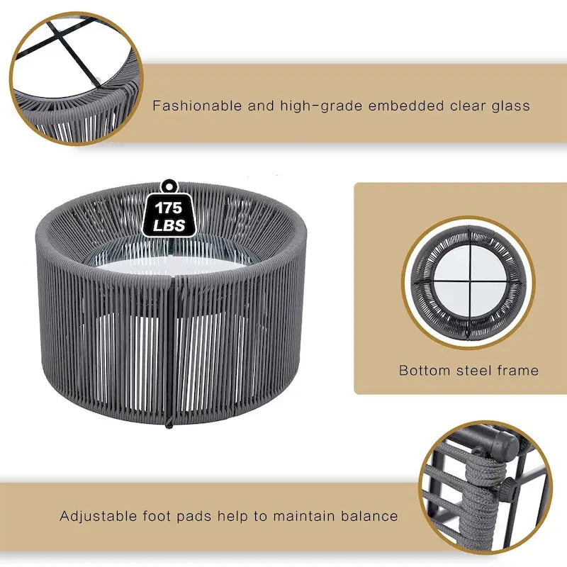 Ensemble canapé-lit d'extérieur 2 pièces avec table en verre trempé