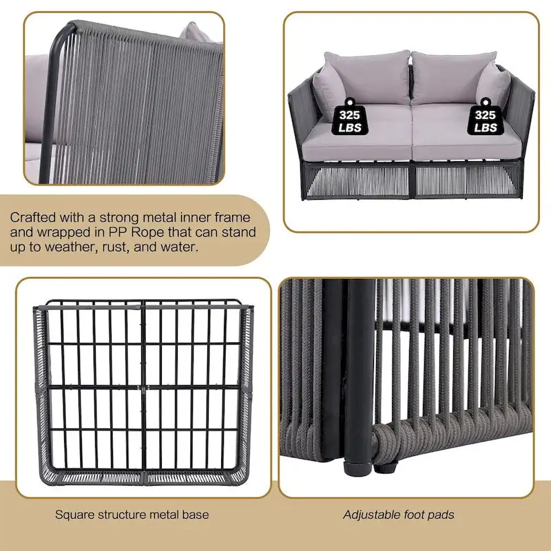 Ensemble canapé-lit d'extérieur 2 pièces avec table en verre trempé