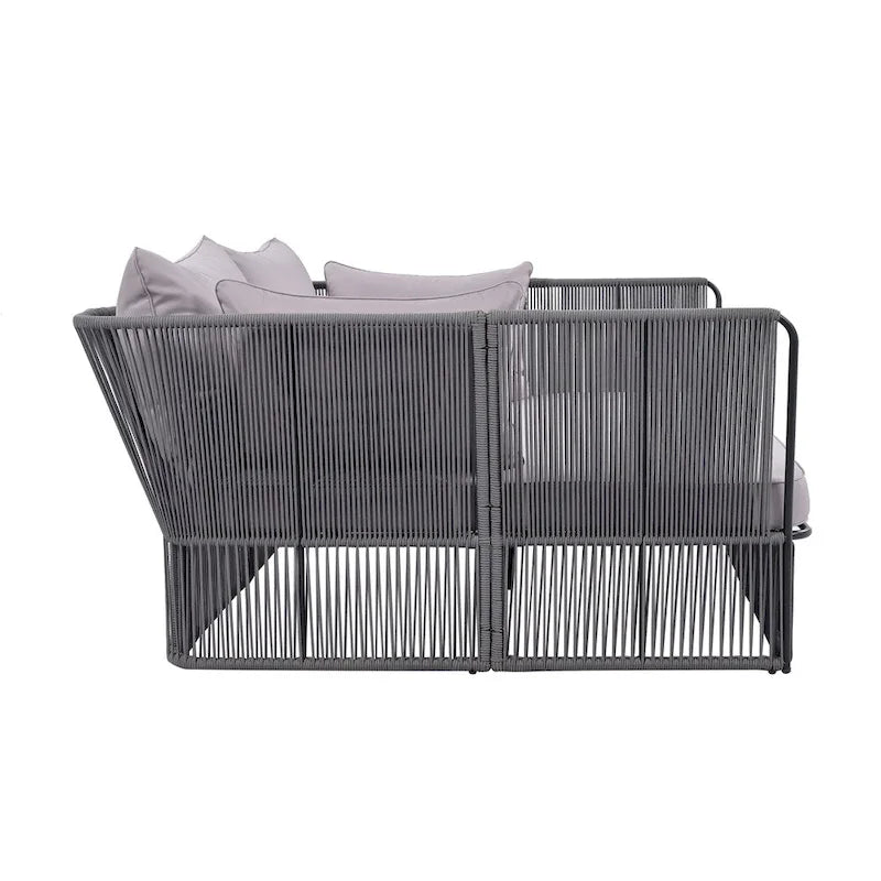 Ensemble canapé-lit d'extérieur 2 pièces avec table en verre trempé