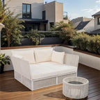 Ensemble canapé-lit d'extérieur 2 pièces avec table en verre trempé