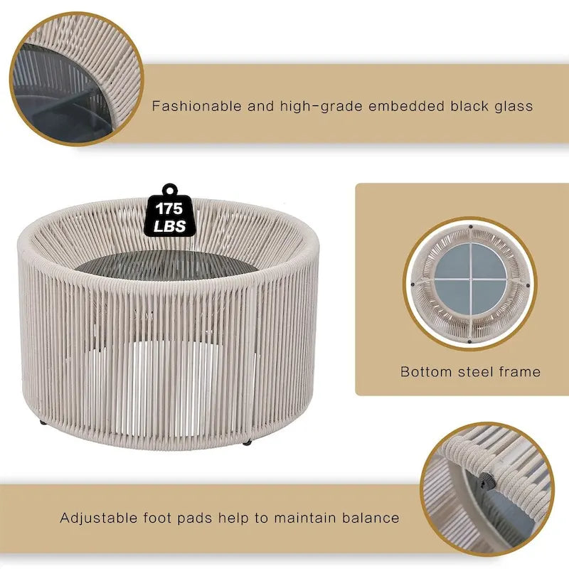 Ensemble canapé-lit d'extérieur 2 pièces avec table en verre trempé