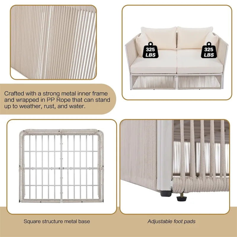 Ensemble canapé-lit d'extérieur 2 pièces avec table en verre trempé