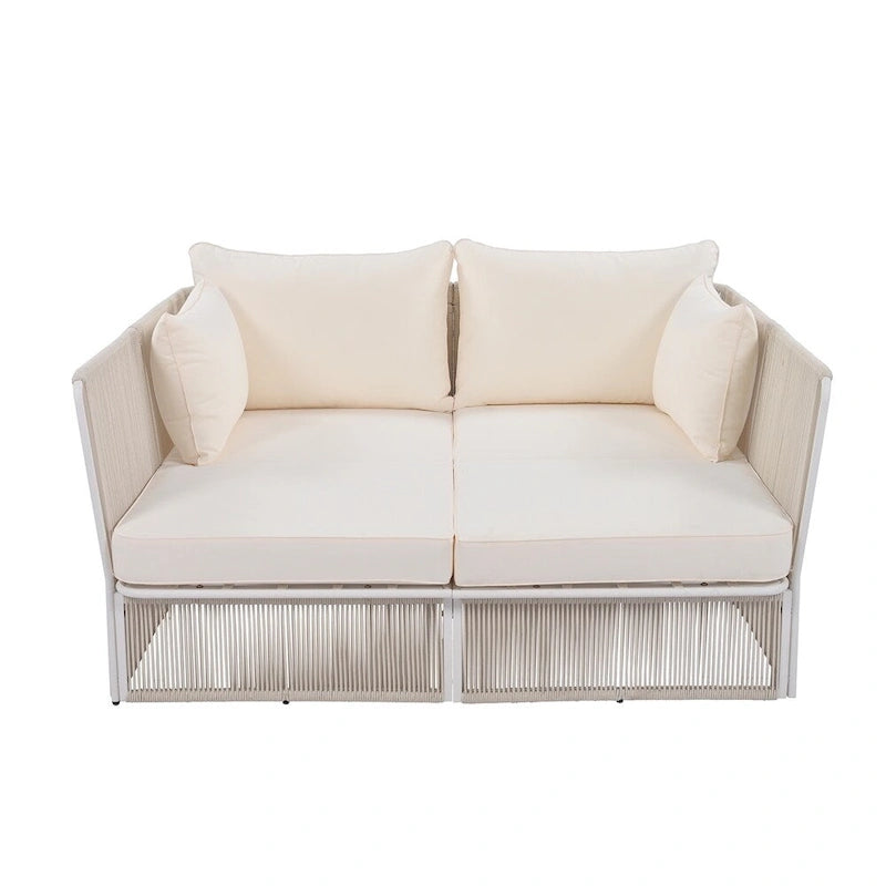 Ensemble canapé-lit d'extérieur 2 pièces avec table en verre trempé