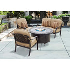 Nassau 4-Piece Patio Propane Fire Pit Loveseat Conversation Set with Cushions and 47 Round Fire Pit Chat Table and Fireglass