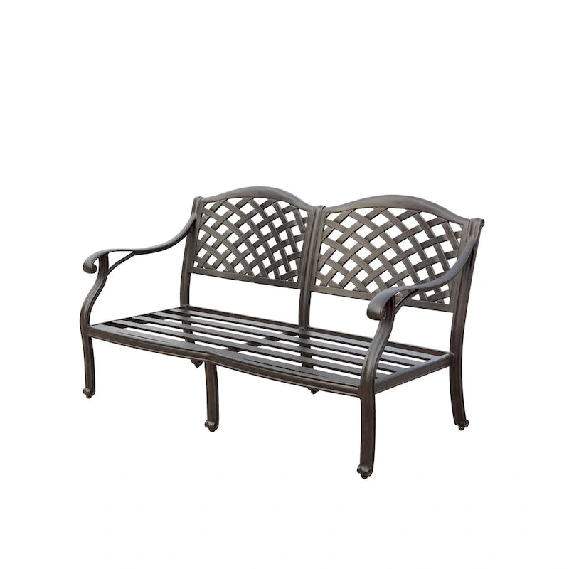 Ensemble de conversation Nassau 4 pièces avec foyer au propane, canapé deux places, coussins, table de conversation ronde de 47 pouces et verre à feu.