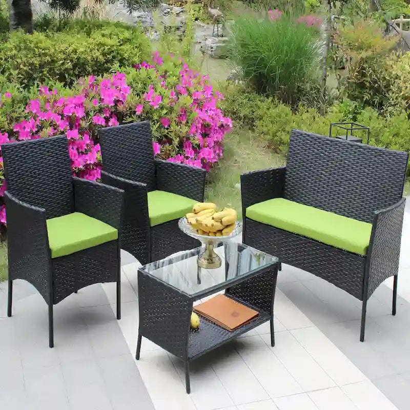 Ensemble de mobilier de patio en rotin (4 pièces)
