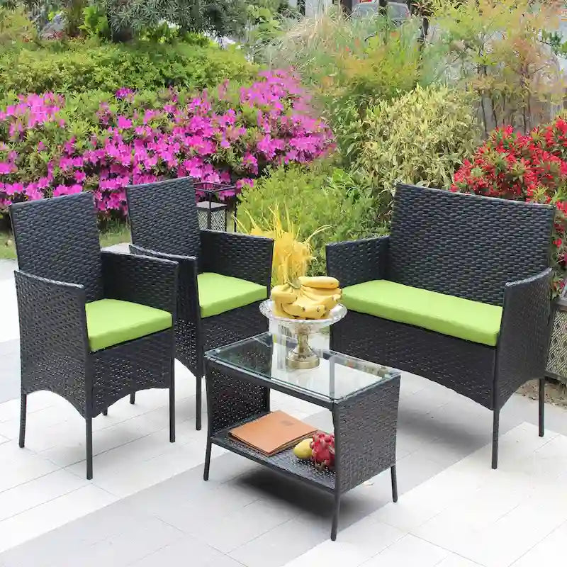 Ensemble de mobilier de patio en rotin (4 pièces)