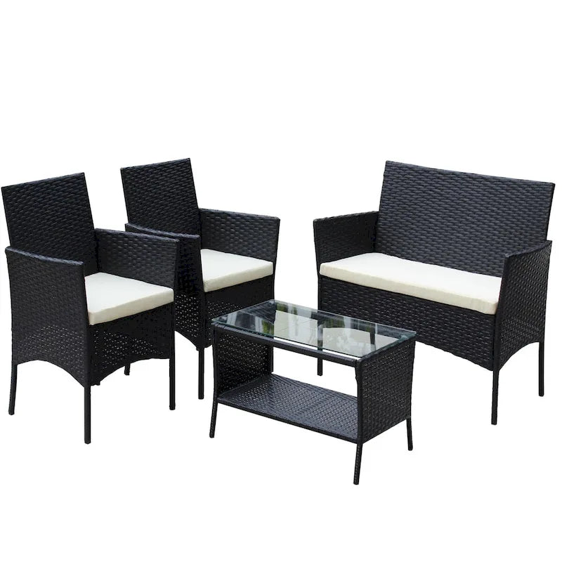 Ensemble de mobilier de patio en rotin (4 pièces)