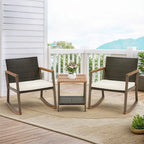 3 Pieces Rocking Wicker Bistro Set, Patio Outdoor Furniture Conversation Sets with Porch Chairs and Glass Coffee Table