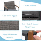 Ensemble bistro en résine tressée à bascule 3 pièces, mobilier de jardin avec chaises de véranda et table basse en verre.