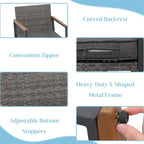 Ensemble bistro en résine tressée à bascule 3 pièces, mobilier de jardin avec chaises de véranda et table basse en verre.