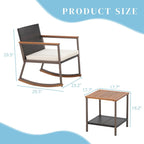 Ensemble bistro en résine tressée à bascule 3 pièces, mobilier de jardin avec chaises de véranda et table basse en verre.