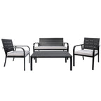 Ensemble de conversation de patio en acier 4 pièces avec coussins et table basse