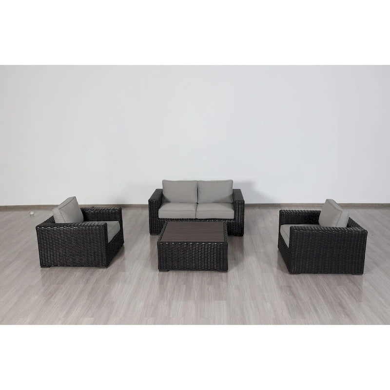 Teva Furniture Santa Monica Espresso Brown Frame Love Seat Set with Cushions.