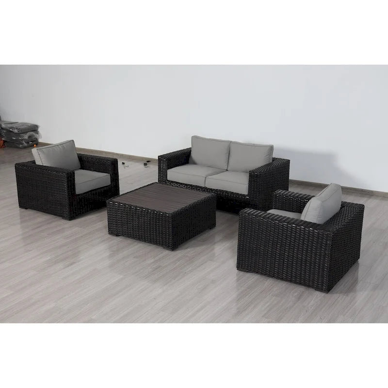 Ensemble causeuse Teva Furniture Santa Monica, cadre marron expresso, avec coussins.