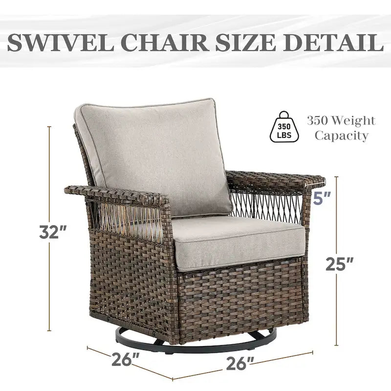 Ensemble bistro de patio 3 pièces en osier pivotant - Marron