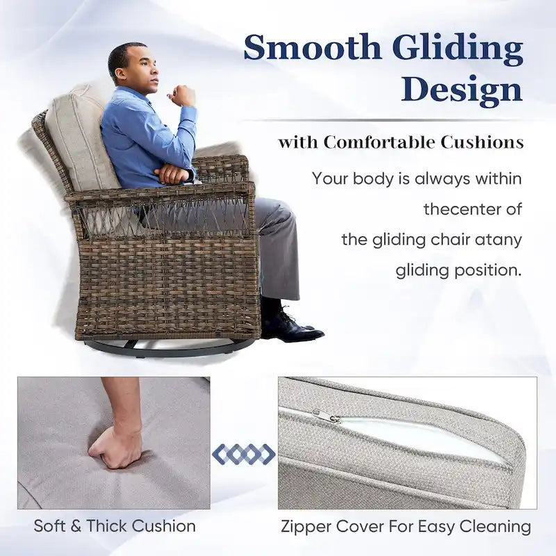 Ensemble bistro de patio 3 pièces en osier pivotant - Marron