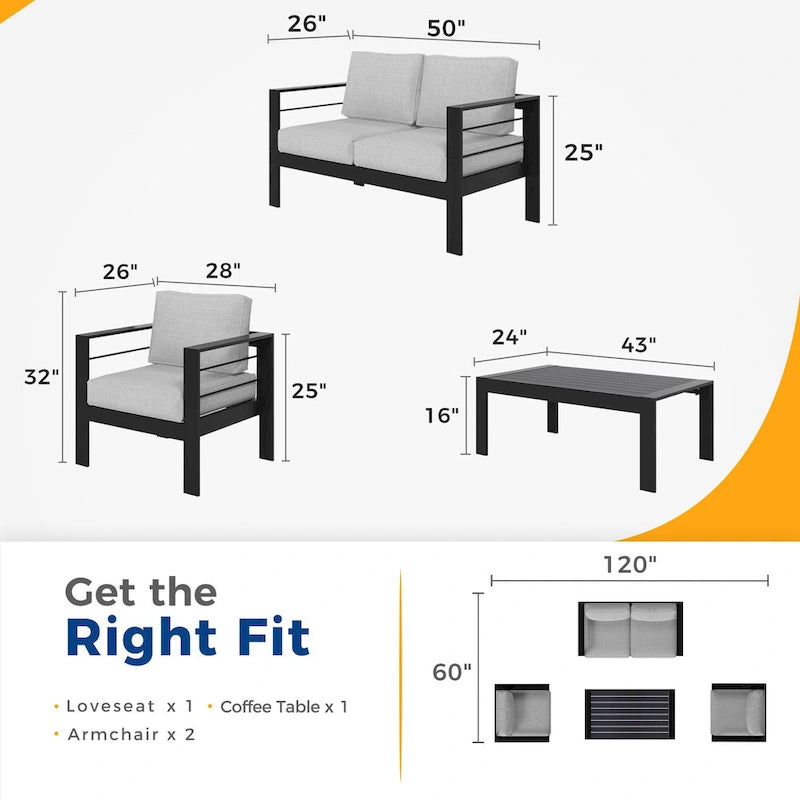 Ensemble de sièges d'extérieur sectionnels en aluminium Royalcraft 4 pièces